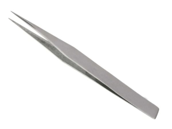 Fine-point stainless steel tweezers for precision work.