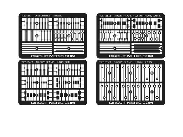 Two Circuit Frames, including a wide variety of pads, conductors, and lands. These Circuit Frames do not have adhesive backing.